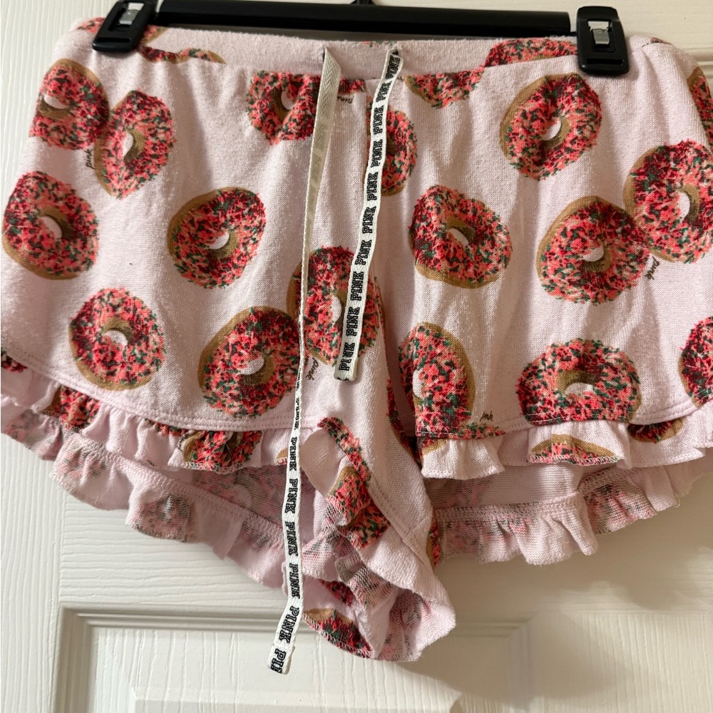 Pink Donut-Print Ruffle Lounge Shorts